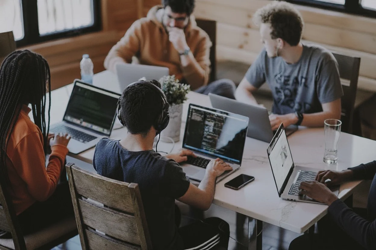 Equipe colaborando em escritório moderno